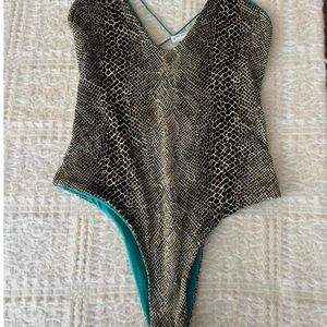 Reversible Snake Printer/Turquoise One-Piece Swimsuit